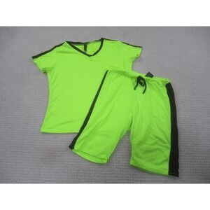 True Rock Shirt Shorts Set Womens XL Neon Green Black V-Neck Loungewear 2 Piece